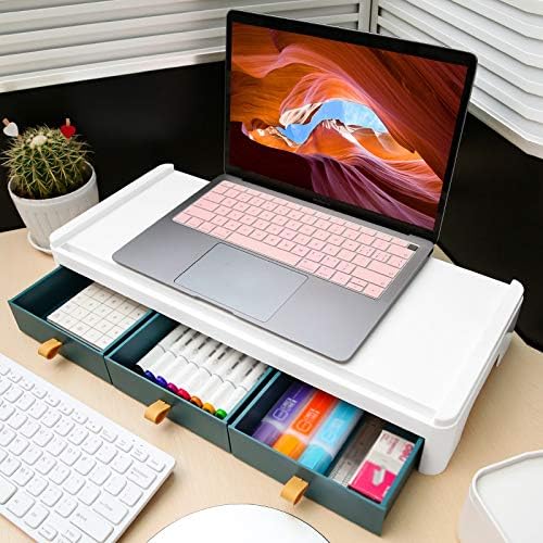 Monitor Riser Stand Desk Shelf with Drawer Keyboard Storage Splittable Computer Monitor Booster Computer Riser Stand Green - Image 3