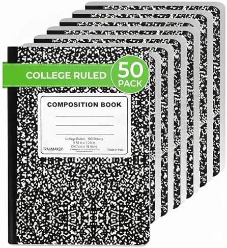 Trail maker (50 Pack) Bulk Composition Notebooks, College Ruled Marble Cover, 200 Pages (100 Sheets), 9.75 x 7.5, Bulk School Supplies for Classroom, Office & School Donations - Image 4