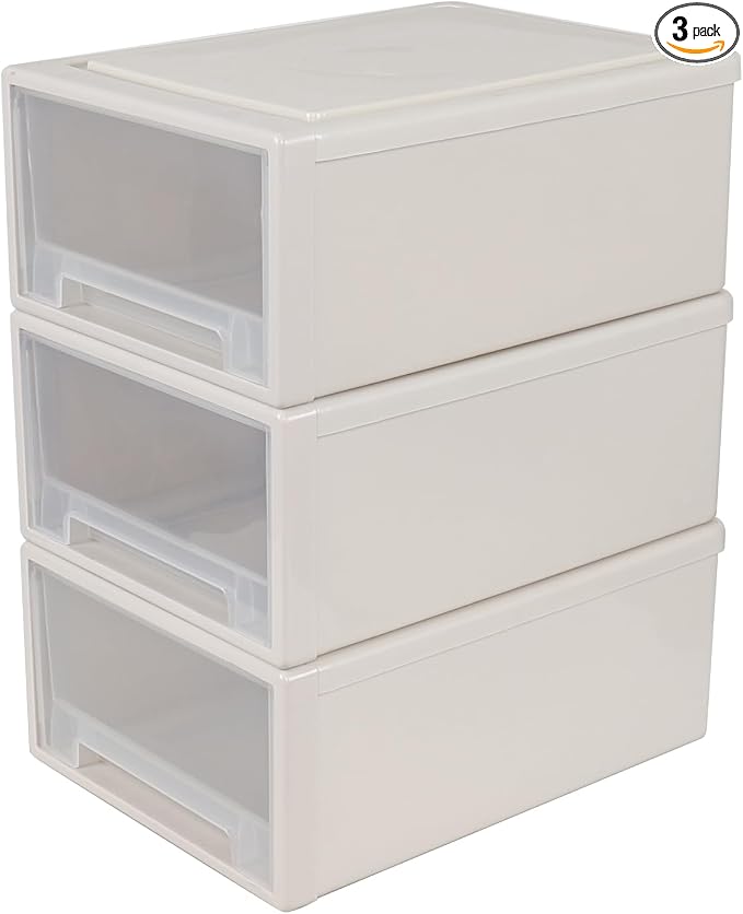 18 Quart Plastic Compact Stacking Storage Drawers, Stackable Plastic Drawers Organizer, 3 Packs by Neadas