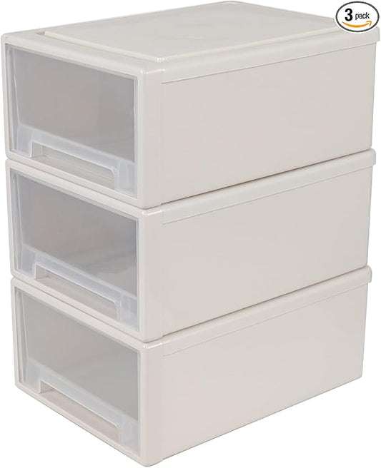 18 Quart Plastic Compact Stacking Storage Drawers, Stackable Plastic Drawers Organizer, 3 Packs by Neadas