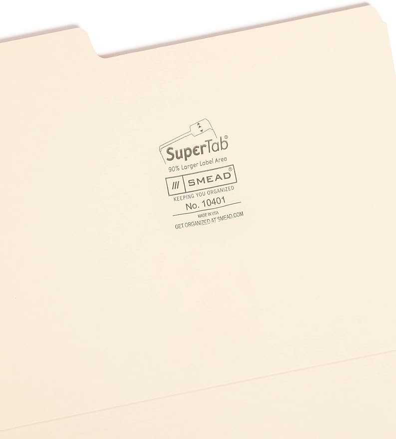 Smead SuperTab Heavyweight File Folder, Oversized 1/3-Cut Tab, Letter Size, Manila, 50 Per Box (10401) - Image 3