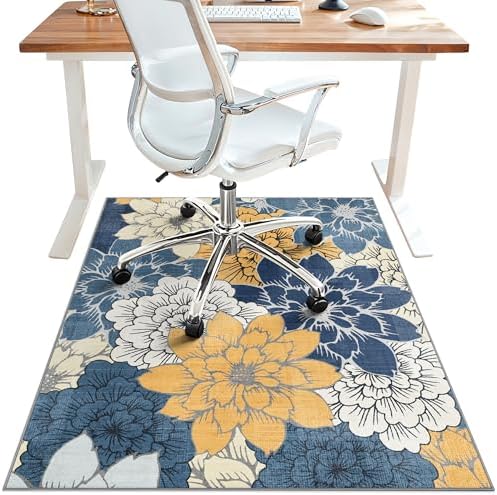 48"x60" Office Chair Mat for Hardwood Floor, Non-Slip Washable Navy Yellow by BESBLEE