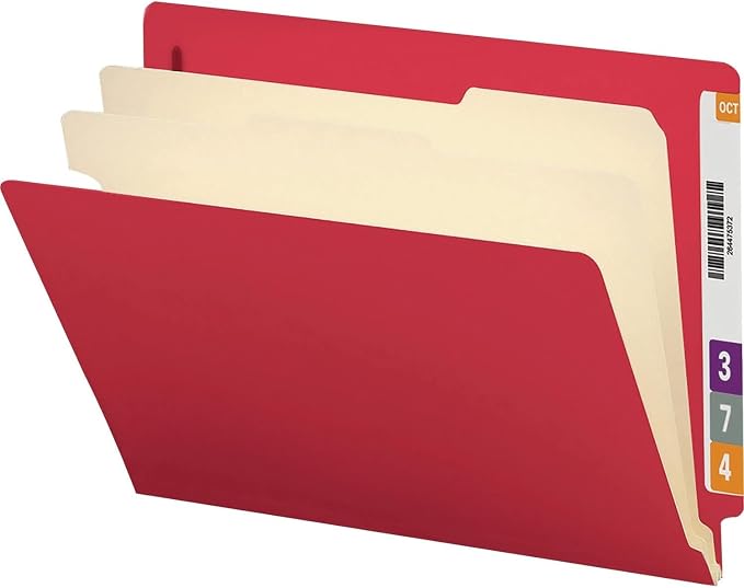 Smead End Tab Classification File Folder, 2 Dividers, 2" Expansion, Letter Size, Red, 10 per Box (26838) - Image 2