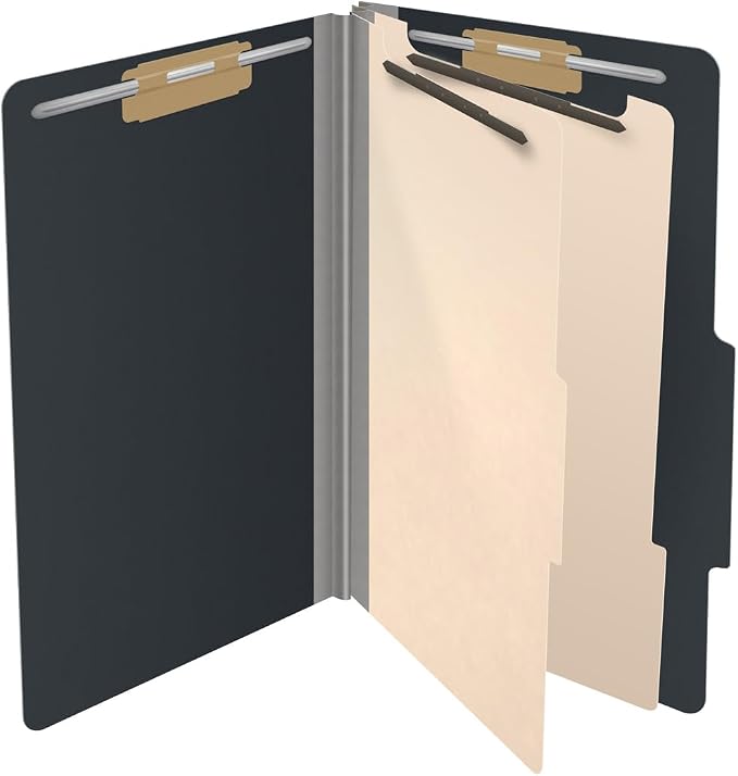 25 Pt. Pressboard Classification Folders, 2/5 Cut ROC Top Tab, Legal Size, 2 Dividers, Black (Box of 10) - Image 4
