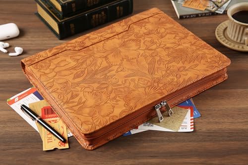 Vegan Leather Padfolio, Brown Binder with Pattern - 3 Ring Portfolio Organizer, Personalized Resume Folder (Pink) - Image 7