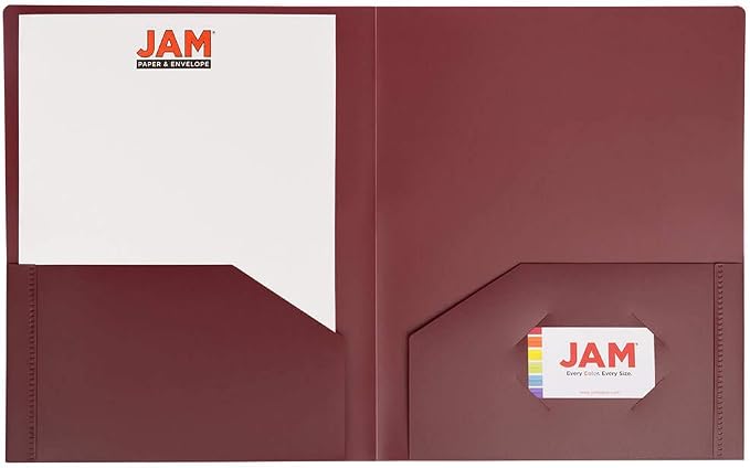JAM PAPER Heavy Duty Plastic 2 Pocket Extra Tough School Folders - Burgundy - 6/Pack - Image 5