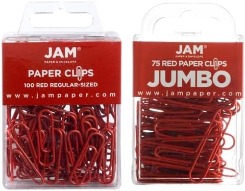 JAM PAPER Combo Pack Colorful Paper Clips - Standard & Jumbo - Red Paperclips - 1 Pack of 100 & 1 Pack of 75 by JAMPaper