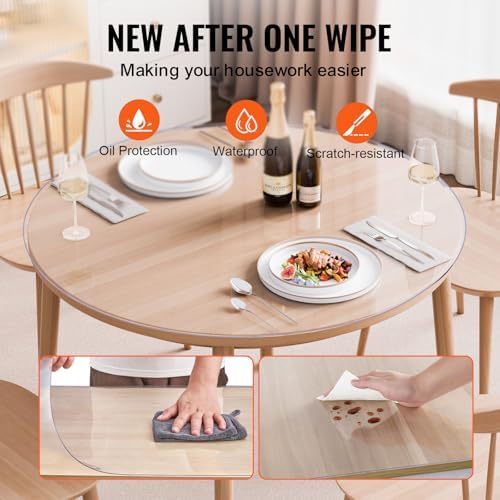 VEVOR Plastic Table Cover, 48 x 48 Inch 2.0 mm Thick Clear Round PVC Desk Mat Protector, Waterproof & Easy Cleaning Tablecloth for Office, Dresser, Dining Room, Night Stand - Image 4