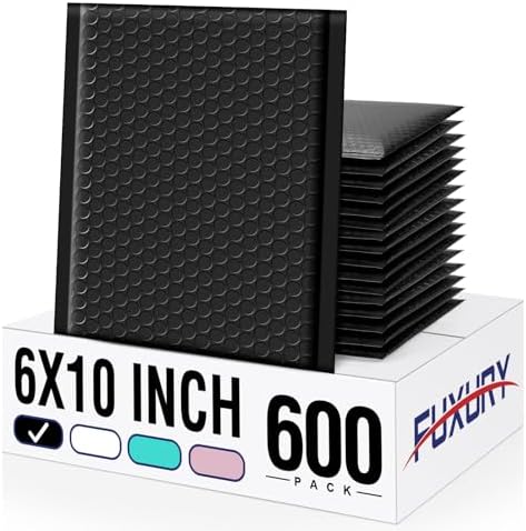 Fuxury Bubble Mailers Bulk 6x10“ 600 Pack Black Padded Envelopes by Fuxury