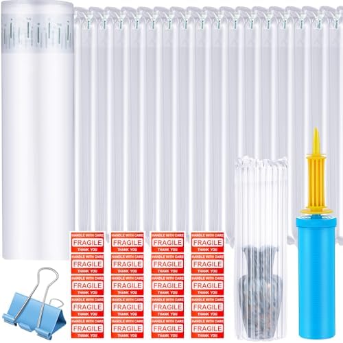 PerKoop 24"x85' Inflatable Air Pillows for Shipping Large Bubble Cushioning Wrap Packing with Pump Bubble Cushioning Wrap Roll with Fragile Stickers for Heavy Duty Moving Protection by PerKoop