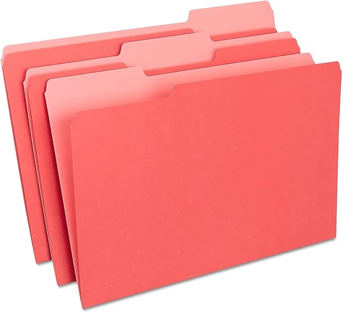 Staples Colored File Folders, Legal Size, 3‑Tab Top‑Tab Design, Red, Durable Paper Stock, 100/Pack by Staples