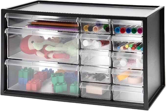 Desk Storage Organizer w/13 Drawers, Art Hardware Parts and Craft Manicure Storage Cabinet bin, Teacher Toolbox, Stationary Medicine, 17 inch, Black, A9-2110 - Image 3