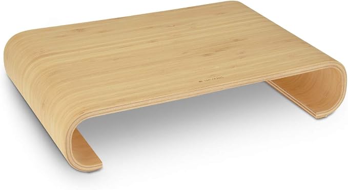 Navaris Wood Monitor Stand Riser - Computer Desk Organizer Desktop Dock Wooden Mount Display for PC TV Screen Notebook Laptop - Bamboo by Navaris