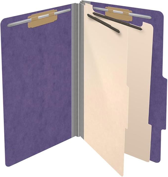 25 Pt. Pressboard Classification Folders, 2/5 Cut ROC Top Tab, Legal Size, 2 Dividers, Purple (Box of 10) - Image 4