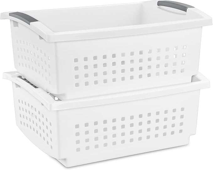 Sterilite 16 Pack Large Stacking Basket, Open Top Storage Bin with Handles, White - Ideal for Home Closets, Kitchens, or Office Organization - Image 6