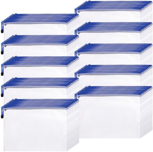 Zhehao 100 Pcs A4 Mesh Zipper Pouch Bag Bulk Blue Mesh Pouch with Zipper by Zhehao