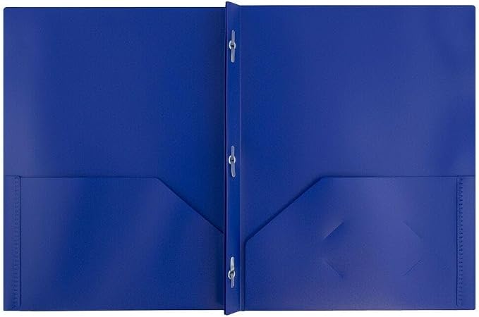 JAM PAPER Plastic 2 Pocket POP Folders - Durable School Folders with Metal Prongs Fastener Clasps - Dark Blue - 12/Pack - Image 2