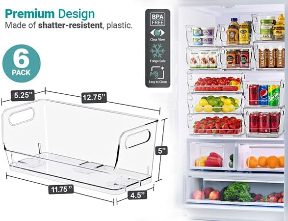 Sorbus Stackable Storage Bins Open Front, Clear Stackable Storage Bins, Pantry Bins for Storage and Organization, Acrylic Stackable Bins for Kitchen, Clear Pantry Organizer Bins (Small Narrow 6 Pack) - Image 8