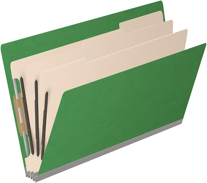 Ecom Folders End Tab Pressboard Classification Folders | Legal Size 25 Pt Type III Stock with 3 Dividers & 3" Tyvek Expansion | 2 Fasteners Pos 1 & 3 for Medical & Office Docs | Moss Green, Box of 10 - Image 2