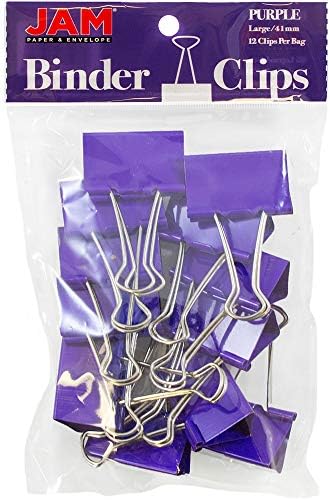JAM PAPER Colorful Binder Clips - Large - 1 1/2 Inch (41 mm) - Purple Binderclips - 12/Pack by JAMPaper