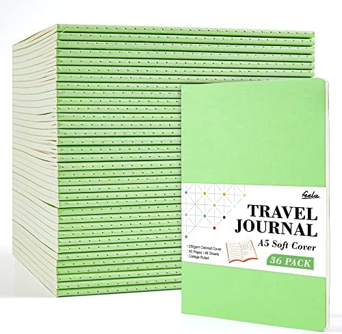 36 Pack Soft Cover Journal Bulk, Feela Lined Blank Travel Journal for Women Men Writing, Notebooks College Ruled for Work, Note Taking Notebook School Business Supplies, 8.2” x 5.5”, A5, Light Green by feela