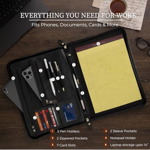 Leather Padfolio with Zipper – Business Portfolio for Men and Women, Legal Pad Portfolio, Leather Folder, Professional Padfolio for Meetings and Interviews - Image 2