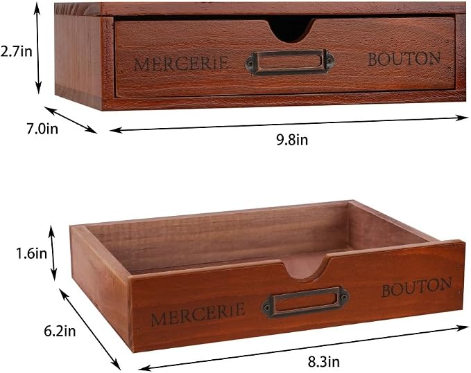 Wooden Drawers Brown Wood Desktop Organizer with Drawers | Vintage Wooden Storage Box for Apothecary Cabinet, Wood Drawer, Countertop Drawer for Library Card Catalog Cabinet - Image 3