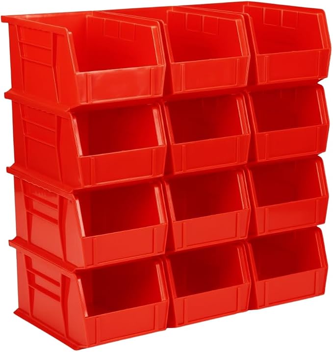 HE HUDSON EXCHANGE 9.5" x 6" x 5" (12 Pack) Plastic Stackable Storage Bin, Red by HudsonExchange