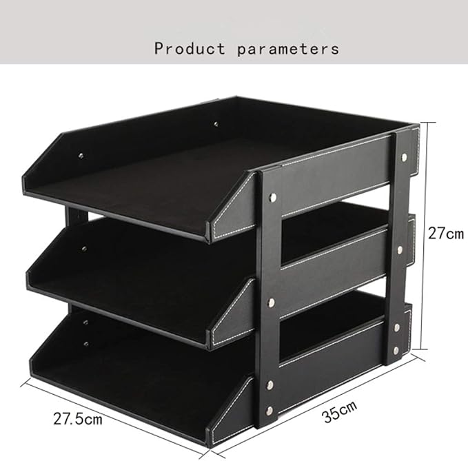 Leather Desk File Organizer, 3-Layer Stackable Tray, Used to Store documents, folders, Stationery, Magazines, Newspapers, Letters, and Other Home Office Sundries Desktop Organization Holder(Black)… - Image 2