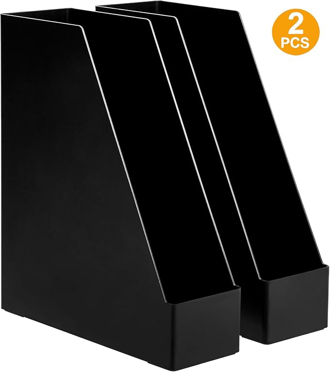 Amazon Basics Plastic Desk Organizer Magazine Rack and File Holder, Black, 2-Pack - Image 4