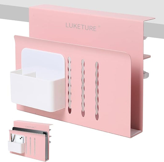 LUKETURE Desk Side Storage Laptop Holder No Drill Clamp On Organizer | Steel Side Desk Organizer, Clamp on Laptop Mount with Pen Holder, Hanging Storage for Home Office, Fits 0.3" to 2.8" by LUKETURE