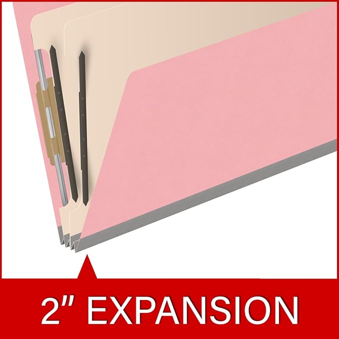 18 pt Heavy Duty Top Tab Color Folders, 2/5 Cut ROC Top Tab, Legal Size, 2 Dividers, Pink (Box of 10) - Image 7