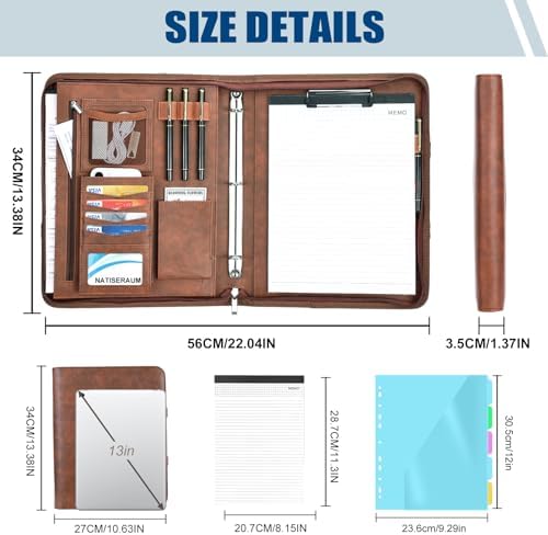 Padfolio Portfolio Binder with Handle, 3-Ring Folder Organizer, Vegan Leather Portfolio with Notepad Includes 5 Dividers with 10 Pockets for Documents Filesfor Documents Files and 1 Pen - Image 2