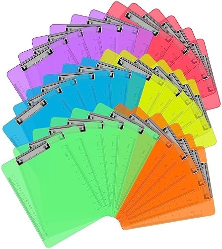 PANDRI 36 Pack Plastic Clipboards, Low Profile Clip, Letter Size, 6 Colors by PANDRI