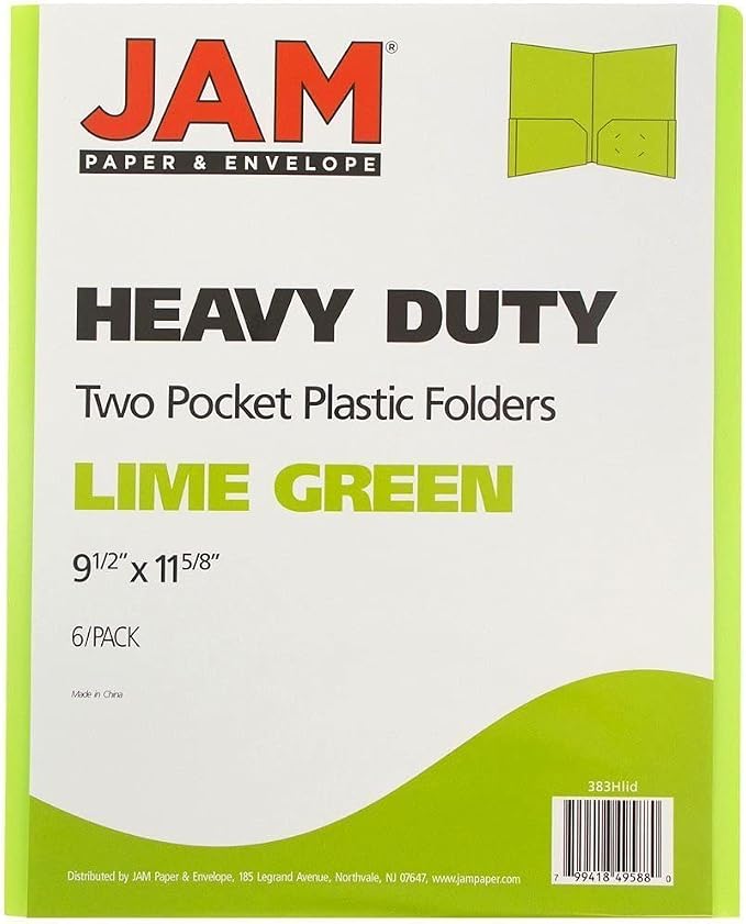 JAM PAPER Heavy Duty Plastic 2 Pocket Extra Tough School Folders - Lime Green - 6/Pack - Image 9