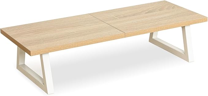 TEAMIX 24 inch Monitor Riser for Desk, Wood & Steel Computer/TV Stand Maple | Laptop, PC, Printer Stand Riser, Holds 150lbs, Desktop Organizer, Keyboard Storage, for Office, Home, Gaming, Craft Space by TEAMIX