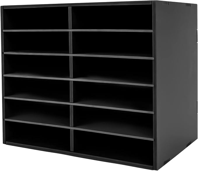 12 Compartment Adjustable Desktop Literature Organizer Mail Sorter | Thickened PVC Construction, 110Lbs Load Capacity, Removable Dividers, Easy Assembly, Heavy-Duty Top Panel for Office School by SHZICMY