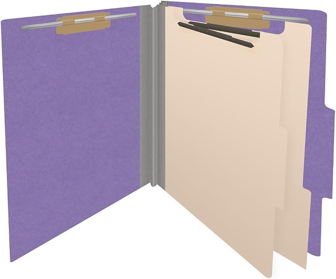 Heavy Duty End Tab Color Folders, 2/5 Cut ROC Top Tab, Letter Size, 2 Divider, Purple (Box of 10) - Image 4