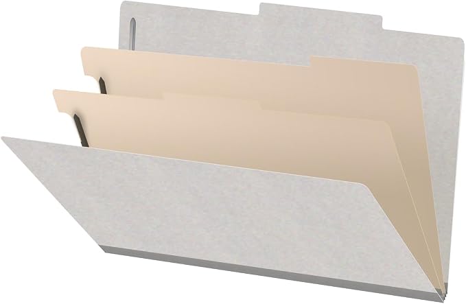 18 pt Heavy Duty Top Tab Color Folders, 2/5 Cut ROC Top Tab, Legal Size, 2 Dividers, Grey (Box of 10) by Ecom+Folders