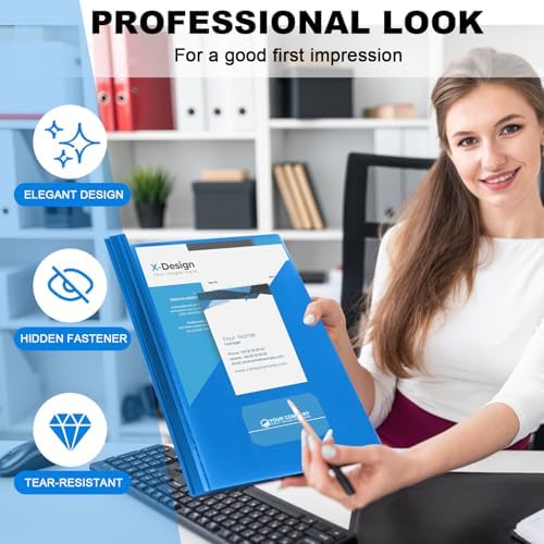 Teling 48 Pcs Clear Front Report Covers with 3 Prongs, Suit for A4/8.5'' x 11'' Letter Size Paper, Plastic Blue Presentation Folders Bulk, 90 Sheet Capacity, for School Business - Image 5