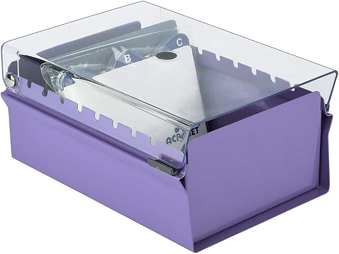 Acrimet 3 x 5 Card File Holder Organizer Box Metal Base Heavy Duty (AZ Index Cards and Divider Included) (Purple Color with Clear Crystal Plastic Lid Cover) - Image 5