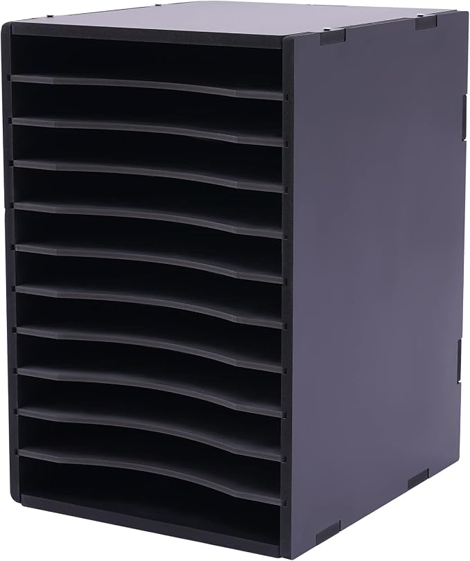 Desk File Organizer, 11 Slots Vertical Desktop Sorter Paper Sorter Organizer with Removable Shelf Document Storage Rack Document Holder for Home Office School Black by Unknown