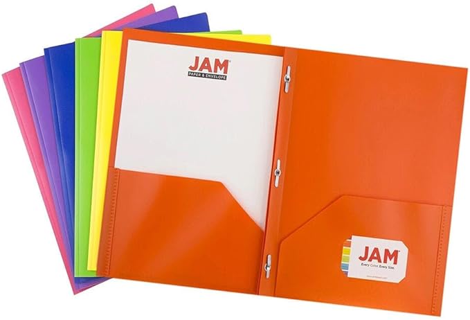 JAM PAPER Plastic 2 Pocket POP Folders - Durable School Folders with Metal Prongs Fastener Clasps - Assorted Primary Colors - Bulk 96 Folders/Box (16 Assorted Packs of 6) by JAMPaper