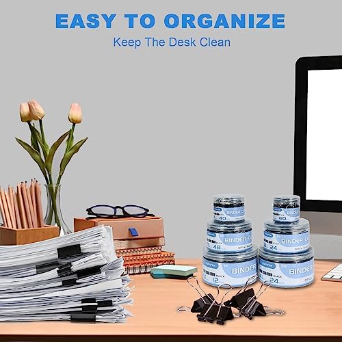 Binder Clips Assorted Sizes Including Extra Large Medium Small Mini and Micro, Office Supplies File Clamps Paper Clips, 6 Sizes in 6 Boxes, 208 PCS Metal Black Clamps for School (Pack of 12) - Image 5