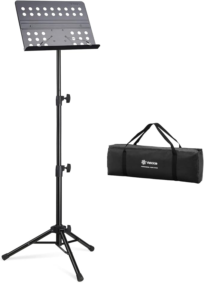 Vekkia 70 - inch Metal Professional Portable Perforated Sheet Music Stand | Folding Adjustable Holder/with Carrying Bag/Sturdy for Instrumental Performance, Band & Travel by Vekkia