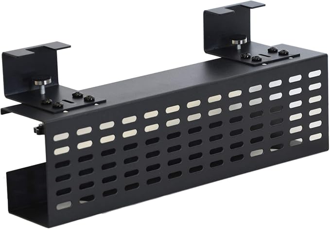 AEONS Under Desk Cable Management Tray Black Horizontal 16-inch Under Desk Removable C Clamp Mount Computer Cord Raceway and Modesty Panel - Image 2