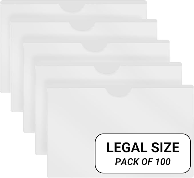 Doctor Stuff- 100 Pack, Vinyl Plastic Pocket File Folders Closed Sides, Legal Size, Clear Front Top Loading Job Jacket, Documents Holder for Office, High School and Medical Files, White by DoctorStuff