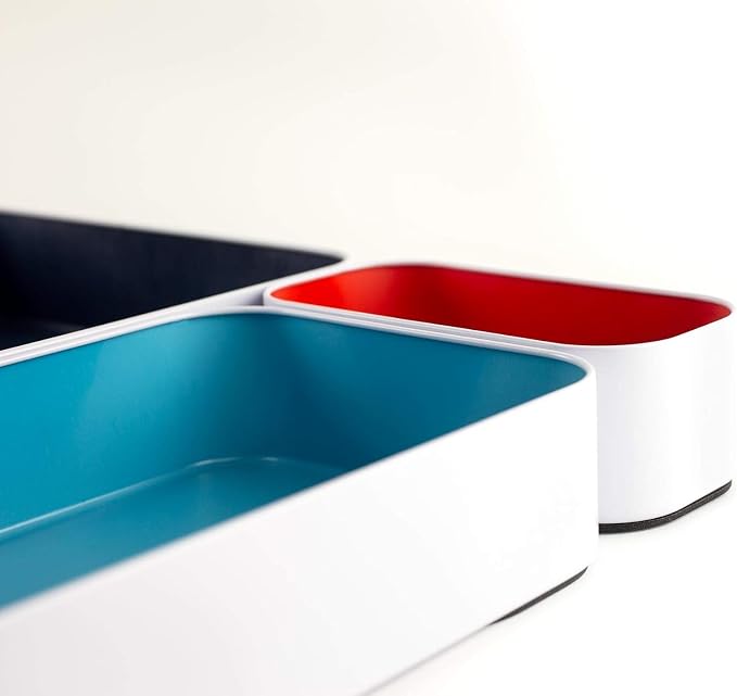 Three by Three Seattle Metal Drawer Organizer Tray Set, 6-Pc, 2" (Classic) | Deep 2" food-safe colorful metal bins; soft non-scratch base; kitchen, vanity, bathroom & office drawer storage - Image 5