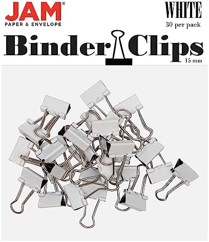 JAM PAPER Colorful Binder Clips - Extra Small - 3/5 Inch (15 mm) - White Binderclips - 30/Pack by JAMPaper