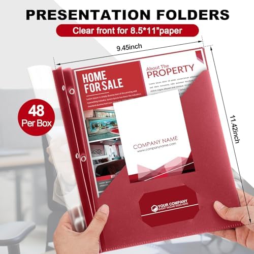 Teling 48 Pcs Clear Front Report Covers with 3 Prongs, Suit for A4/8.5'' x 11'' Letter Size Paper, Plastic Dark Red Presentation Folders Bulk, 90 Sheet Capacity, for School Business - Image 2